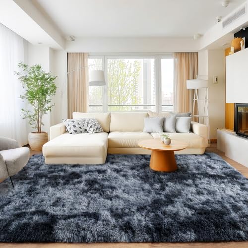 Area Rugs for Living Room Bedroom 9x12, Ultra Fluffy Shag Rug Modern Washable Carpet Soft Shaggy Non Slip Indoor Plush Fuzzy Rugs for Bedroom Dorm Office Home Aesthetic Decor, Tie-Dyed Blue Grey - color: Tie-dye Blue-gray, size: 9' x 12' (Rectangular)