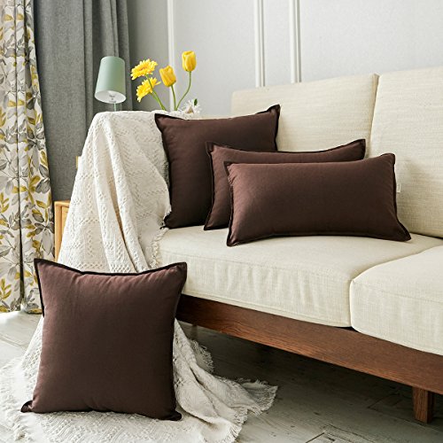 Jeanerlor Cotton Linen Square Decorative Throw Pillow Case Cushion Cover with Twin Needles Stitch on Edge, 12"x20"(30 x 50cm), 2 Pcs, Brown - color: Brown, size: 20" x 12" (Pack of 2)