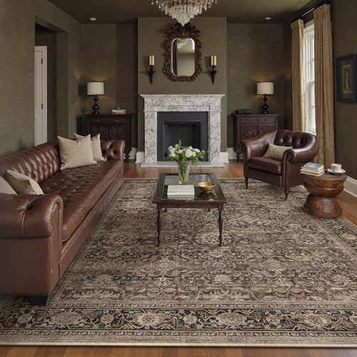 HUGEAR Brown Washable 9x12 Area Rugs for Living Room Bedroom Large Vintage Distressed Neutral Rug Carpet Durable Soft Non Slip & Shedding Stain Resistant Low Pile Indoor Home Decor - color: Retro | Brown, size: 9' x 12' (Rectangular)