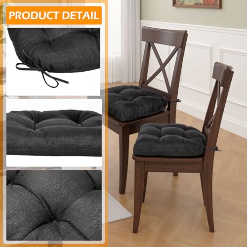 Chair Cushions for Dining Chairs Set of 6, Non Slip Indoor Kitchen Chair Cushions with Ties, Tufted Memory Foam Seat Chair Pads, 17" x 16" x 3", Black - color: Black, size: Pack of 6