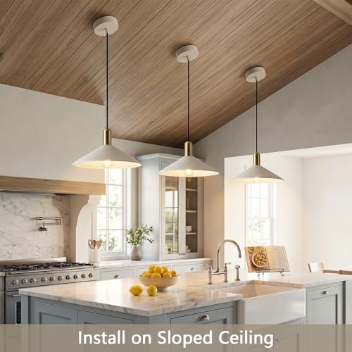 KCO Lighting Modern Cone Pendant Lighting White and Gold Pendant Light Kitchen Island Farmhouse Dome Pendant Light Mid Century Living Room Light Fixture Over Dining Table (White) - color: White