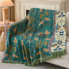 Boho Throw Blanket, Patterned Bohemian Blanket 100% Soft Cotton Woven Boho Quilt, Reversible Throw Blankets for Couch Bed, Decorative Lightweight Blanket for All Seasons (Spring Blue, Twin 60"x80") - size: Twin 60"x80"