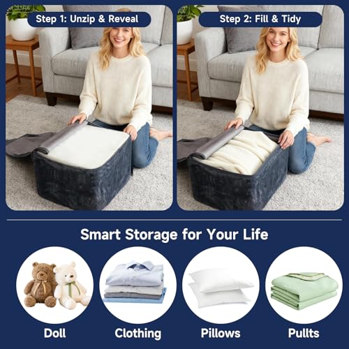 Tiita Stuffed Pouf Ottoman, Square Foot Stool Fluffy Floor Poufs Chair for Living Room Bedroom, Filled Boho Foot Rest for Couch, Blue-Grey - color: Square Blue-grey