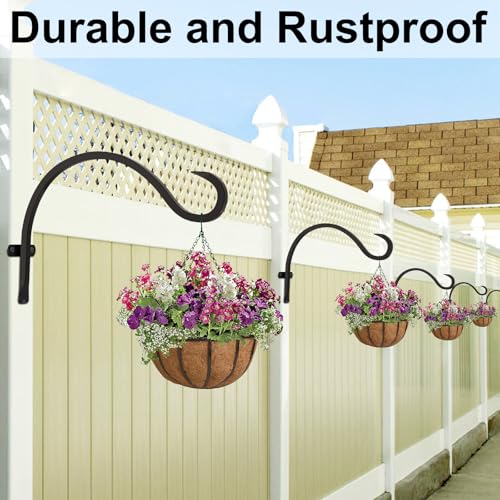 12 Inch Heavy Duty Plant Hanger Wall Hook 4 Pack - Black Iron Hanging Plant Bracket Holds 44 lbs - Rust Resistant Indoor Outdoor Hooks for Bird Feeders Lanterns Wind Chimes Hanging Baskets with Screws - size: 4 Pieces