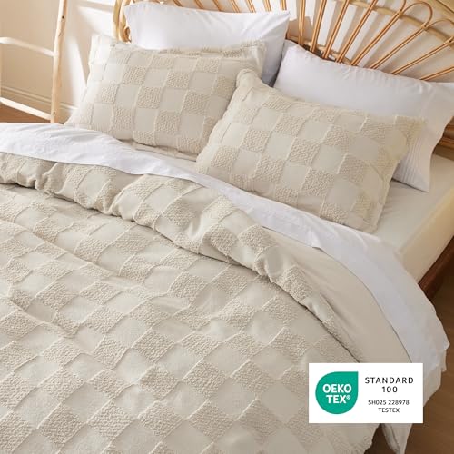 Bedsure Boho Kids Duvet Cover King Size（Duvet Insert/Comforter not Included - Checkered King Duvet Cover for All Seasons, Soft Distressed Vintage Boho Bedding (Beige, 104" x 90") - color: 03 - Beige - Checkered (No Comforter), size: King (104" X 90")