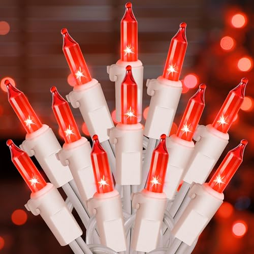 Hopolon 50 Red Christmas Lights, 2PACK White Wire 13Feet Long String Lights Set for Outdoor Indoor Décor, Valentines Day, Wedding, Halloween, Christmas Trees, Holiday Lighting Decorations,Red - color: Red,white Wire, size: 2PACK, 50 count