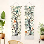 seewan 2 Pack Long Vertical Wall Tapestry, Boho Nature Landscape & Floral Aesthetic Wall Hanging for Bedroom Living Room Home Decor, Long Narrow Art Tapestry with Sunrise Mountain Botanical Designs, 13" × 51" (Art Nouveau Tree, 13"Wx51"H, Unframed) - colo