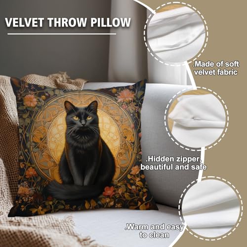 YOU FOUND ME William Morris Abstract Vintage Black Cat Design Throw Pillow Cover Home Decor, Art Decor Pillowcase Cushion Cover for Bed Sofa Living Room, Indoor and Outdoor 18x18inch (Black Cat) - color: Black Cat
