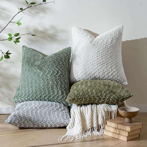 a moment Green Pillow Covers Set of 2 with Plush Cluster Texture (22x22 Inch), Decorative Throw Pillows for Living Room, Couch Bed, Sofa, Cozy Accent Pillow Cases for Home Decor (No Inserts) - color: Green, size: 22" x 22" (Pack of 2)