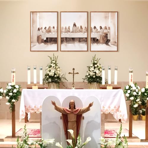 CHDITB Jesus Last Supper Framed Canvas Wall Art Set Of 3, Christian Twelve Apostle Wall Decor, Scripture Jesus Wall Painting,Bible Renaissance Easter Art Prints For Dining Room Church (12X16 Inch) - color: Jesus wall art