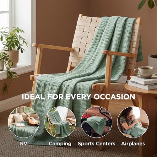 Bedsure 100% Cotton Muslin Throw Blanket Twin XL for Bed - 4-Layer Breathable and Lightweight Soft Gauze Muslin Blankets for Adults, Thin Summer Blanket for College Dorm, Sage Green, 66x90 Inches - color: 03 - Sage Green, size: Twin XL (66" X 90")