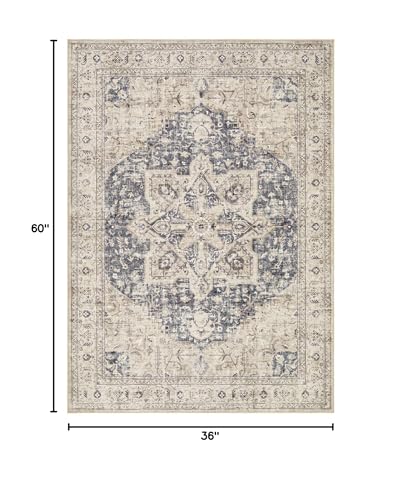 Tortania Area Rug Living Room Rugs - 3x5 Washable Rug Vintage Oriental Distressed Farmhouse Small Thin Indoor Carpet for Living Room Bedroom Under Dining Table Home Office - Cream Blue - color: Cream/Blue, size: 3' x 5' (Rectangular)