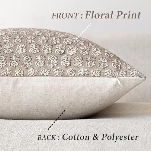 Foindtower Set of 2 Decorative Vintage Floral Print Throw Pillow Covers Neutral Modern Farmhouse Cushion Covers Boho Home Decor for Sofa Chair Couch Bedroom Living Room,18×18 Inch,Tan Taupe - color: Iced Coffee, size: 18" x 18" (Pack of 2)