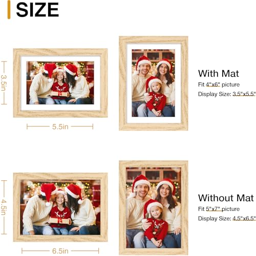 decorUhome 5x7 Picture Frame Set of 10, Display Photos 4x6 with Mat or 5x7 Unmatted for Picture Frames Collage Wall Decor, Natural - color: Natural, size: 5x7
