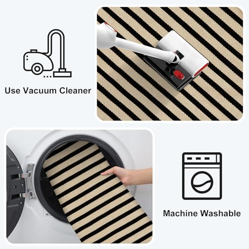 KIMODE Front Door Mats 24"x51", Machine Washable Farmhouse Front Porch Rug Decor, Striped Layered Door Mats Outdoor, Cotton Hand Woven Entryway Rug for Entry, Doorway, Kitchen Black and Khaki - color: Black/Khaki Stripes, size: 2' x 4'3" (Rectangular)