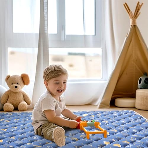 Premium Foam Baby Play Mat 79" X 71", Extra Large Activity Playmats for Babies,Toddlers, Infants, Soft Thicker Sponge Baby Mat for Floor, Play & Tummy Time, Machine Washable for Easy Care - color: B-blue Sky, size: 79" X 71"
