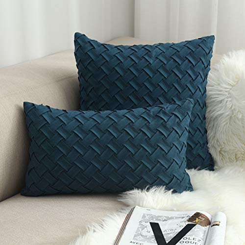 vctops Boho Basket Weave Pattern Decorative Throw Pillow Cover Super Soft Suede Solid Square Accent Cushion Case for Couch Sofa Car (Mo Blue,18"x18") - color: Mo Blue, size: 18" x 18" (Pack of 1)