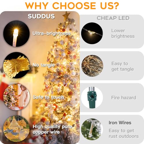 suddus 100 LED String Lights with Remote Control, 33ft Connectable Clear Wire Fairy Lights, 8 Modes & Timer Dimmable, Waterproof Plug in Twinkle Lights for Bedroom, Patio, Christmas Tree - Warm White - color: Warm White, size: 100LED Connectable