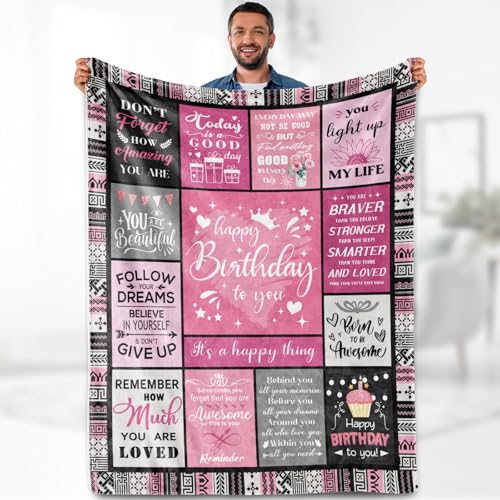 Aimego Mothers Day Birthday Gifts for Women Mom Girls Happy Birthday Blanket Decorations for Women Her Sister Wife Christmas Birthday's Unique Cozy Soft Flannel Throw Blankets 50"x60" - color: Birthday