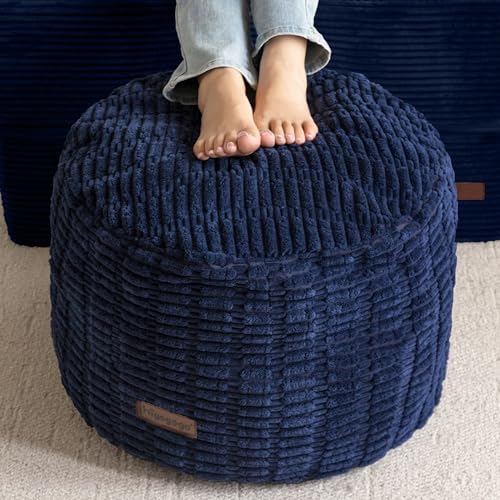 HIGOGOGO Pouf Ottoman Stuffed Round Modern Foam Filled Foot Rest Poufs for Living Room Chair Decorative 20 X 15 Inches Boho Relax Stool for Wedding Christmas Party, Navy Blue - color: Navy Blue, size: 20"D x 20"W x 15"H