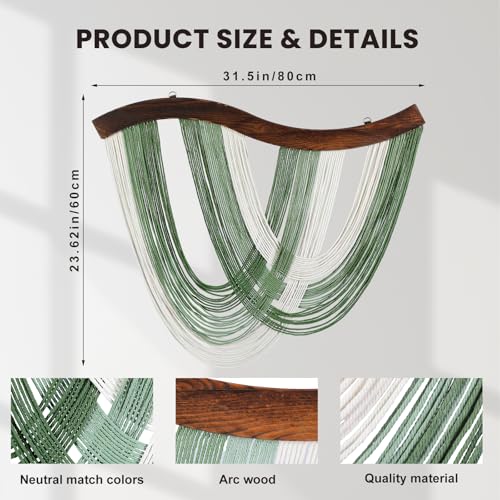 Mindsoft Green Macrame Wall Hanging Dip Dyed Yarn Wall Art, Modern Boho Decor Handmade Cotton Rope Tapestry for Bedroom, Living Room, Nursery, 31.5 x 23.6 Inch - color: Sage Green