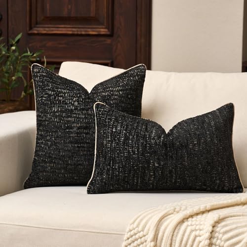 Yangest Chenille Pillow Cover 18 x18 Inches, Thick Textured Square Throw Pillow Cover Farmhouse Modern Soft Accent Couch Neutral Pillow Cover for Living Room Bedroom, Black - color: Black, size: 18" x 18" (Pack of 1)