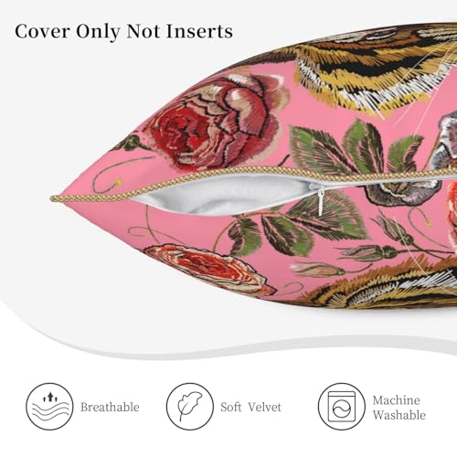 Tiger Floral Pink Velvet Pillow Covers 16x16 Inch Flower Animal Print Throw Pillows for Couch Farmhouse Cushion Covers Pillowcase Modern Pillow Cases for Sofa Bed Living Room Outdoor Decor - color: Tiger, size: 16" x 16" (Pack of 1)