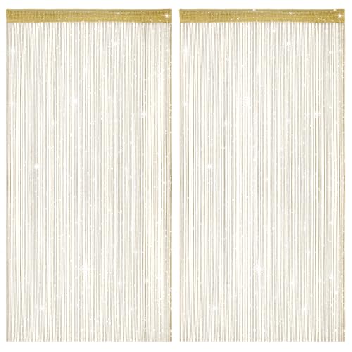 2 Pack 39 x 79 Inch String Curtains for Doorway, Home Decor Sequin Glitter String Curtain Boho Doors Tassel for Windows, Closet, Living Room, Bedroom, Hallway, Party (Champagne) - color: Champagne