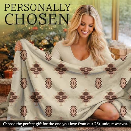 Sacred Thread Aztec Blanket Fleece, Reversible Native American Blanket, Western Throw, Native American Western (Coffee Flannel) (Full (60”x80”)) - color: Coffee Flannel, size: Full (60”x80”)