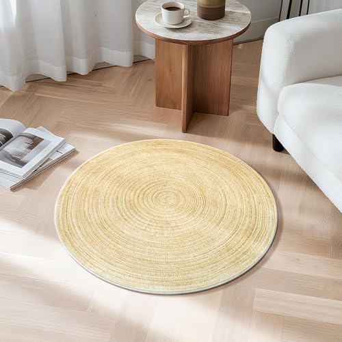 Asrug Imitation Jute Low Pile Round Rug Area Rug Washable Non-Slip Circle Rug Soft Plush Touch Circle Rugs Round for Kitchen Bathroom Living Bedroom Nursery, Carpet 2ft /24 inch/61 cm Yellow - color: Beige, size: 2ft