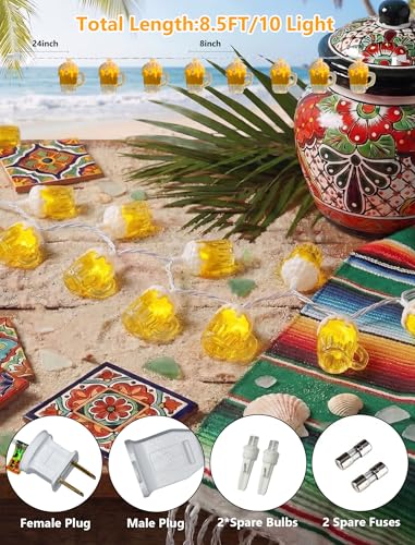 Beer Mug Outdoor String Lights, Hawaiian Decor Lights, 8.5Ft LED Tropical Beach Camping String Lights Plug in with 10 3D Beer Cup Bulbs, Summer Decor for Tent Holiday Party Garden Cinco de Mayo - color: Multicolor Beer Mug