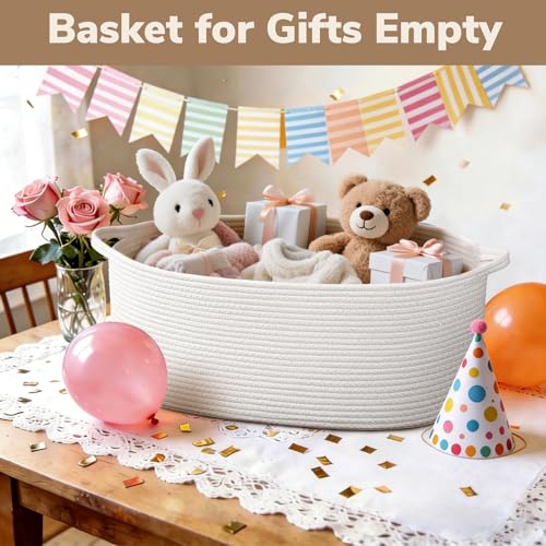 Goodpick Rope Baskets for Gifts Empty, 19.7" X 11" X 7.9" Large Woven Baskets for Baby Shower, Empty Gift Basket for Nursery Toy Storage, Dog Toy Basket for Living Room, White - color: White, size: 19.7x11x7.9 Inch (Pack of 1)