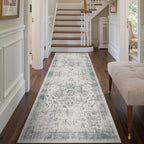 Rugxara 2x6 Washable Runner Rug, Non Slip Boho Runner Rugs for Hallway, Kitchen, Entrance, Bathroom, Laundry Room, Soft Ultra-Thin Entryway Carpet, Throw Low Pile Retro Imitation Carpet, Blue Grey - color: Blue & Grey, size: 2' x 6' (Runner)
