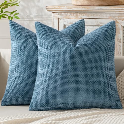MIULEE Pack of 2 Blue Throw Pillow Covers 18x18 Inch Coastal Summer Modern Boho Accent Decorative Pillow Covers Soft Chenille Farmhouse Cushion Covers for Home Decor Couch Bed Sofa Living Room - color: Blue, size: 18" x 18" (Pack of 2)