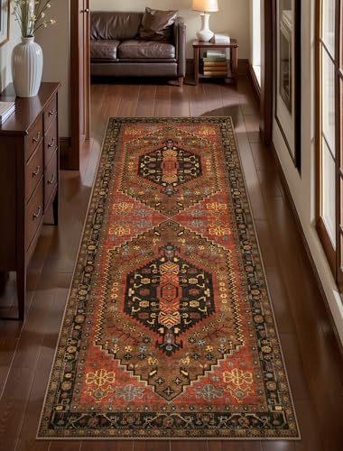 Ciicool 2x5ft Runner Rug, Hallway Wahshable Rug Vintage Kitchen Carpet for Entrance Bedroom Bedside Living Room Kitchen Laundry Bathroom Decor - color: Red/Gold, size: 2' x 5' (Runner)