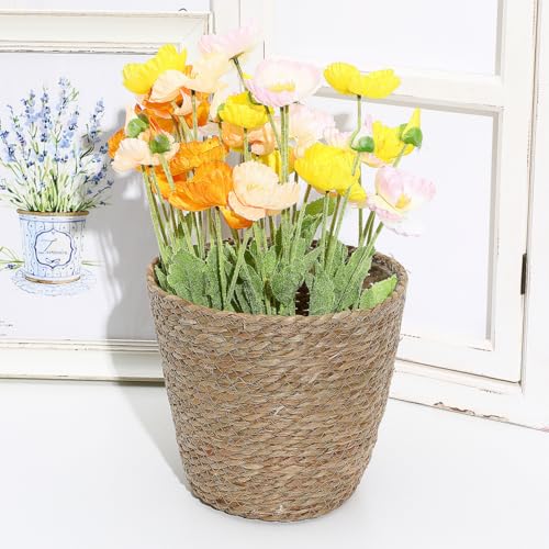 Hemoton Rattan Planter Basket Wicker Plant Flower Pot 8.7 Inch Seagrass Woven Indoor Planter for Home Decor and Succulent Plants