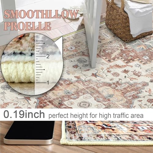 Area Rug for Living Room 3x5,Large Machine Washable Vintage Oriental Soft Carpet, Low Pile Thin Floor Area Rugs with Non Slip Backing for Office Door Mat Kitchen Bathroom Indoor Dorm Dining Room - color: Red, size: 3x5