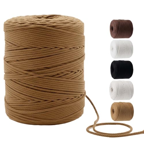 547 Yards Macrame Cord 4 Strand Twisted Recycled Cotton 4mm Latte String for Crafts Wall Hangings Plant Hangers DIY Knitting Macrame Supplies - color: Latte, size: 4mmx547Yards