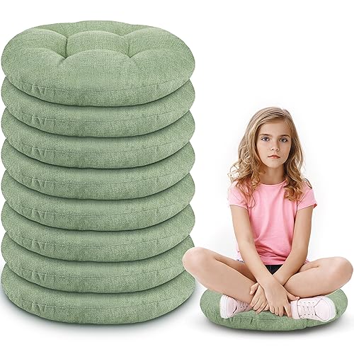 Fumete 8 Pcs 16 Inch Floor Cushions Pillow for Kids Bulk Classroom Round Flexible Seating Floor Cushions for Students Home Daycare School Reading Corner Yoga Meditation Picnic (Green) - color: Green