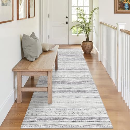 Tortania Area Rug 2x6 Runner Rugs - Washable Soft Neutral Boho Moroccan Farmhouse Rug Indoor Floor Carpet for Living Room Bedroom Kitchen Entryway Under Dining Table Home Office Decor - Grey - color: Grey, size: 2' x 6' (Runner)