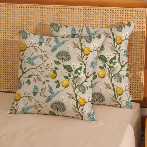 Chinoiserie Pillow Covers 16x16 Set of 2 Vintage Yellow Blue Birds Floral Lemon Throw Pillow Covers Outdoor Decoration Spring Summer Pillowcase Farmhouse Decorative Cushion Case for Home Couch - color: Yellow Blue Lemon Birds, size: 16" x 16" (Pack of 2)