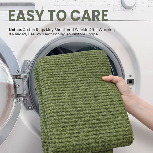 EARTHALL Woven Area Rug 2x3 Ft Washable Rugs for Entryway Braided Non Slip Throw Rugs Door Mat Indoor Outdoor Entrance Small Cotton Woven Carpet for Kitchen Foyer Front Door, Green - color: Green, size: 2' x 3' (Rectangular)