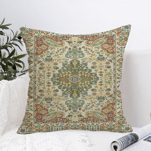 Boho Throw Pillow Covers 16x16 Set of 2,Sage Green Orange Ethnic Boho Outdoor Pillows Cover Spring Fall Western Bohemian Linen Decorative Pillowcase for Couch Living Room Bed Decor - color: Green Orange, size: 16" x 16" (Pack of 2)