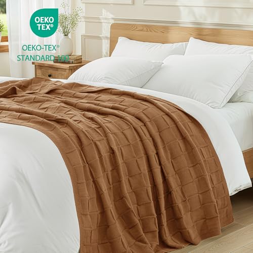 Whale Flotilla Checkered Knit Throw Blanket for Couch, Soft Decorative Knitted Blankets for Sofa Bed, Lightweight Cozy Throws for Spring Summer, 50x60 Inch, Brown - color: Brown, size: 50x60 Inch