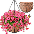Halatool 2 Pack 14 Inch Hanging Baskets with Coco Liners, Rustproof Metal Flower Planters with Chain Hooks, No Tool Needed Heavy Duty Hanging Pots for Outdoor Patio Balcony Decor