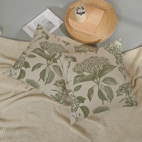 Sage Green Pillow Covers 16x16 Inch 2 Pcs Boho Vintage Floral Decor Throw Pillows Hydrangea Flower Seasonal Outdoor Farmhouse Neutral Accent Decoration Pillowcase Linen Cushion Cover for Sofa - color: Boho Sage Green Hydrangea, size: 16" x 16" (Pack of 2)