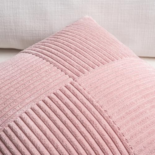 Fancy Homi 2 Packs Blush Pink Samll Decorative Throw Pillow Covers 12x12 Inch with for Couch Bed Sofa, Rustic Farmhouse Boho Home Decor, Soft Corss Patchwork Corduroy Square Cushion Case 30x30 cm - color: Blush Pink, size: 12" x 12" (Pack of 2)