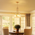 WUZUPS Chandelier Rustic Farmhouse Industrial Round Ceiling Pendant LED Light Fixture Clear Seeded Glass Shade for Dining Room Kitchen Island Foyer Entryway, H 20.9" x W 15.9", Brushed Nickel - color: Pendant Light, Brushed Nickel, 3-Light, size: H 20.9"