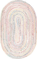 Nuloom Tammara Ivory/Multicolor, 3' x 5' Oval, Hand Braided, Bohemian, Cotton, Soft and Cozy, High Traffic, Stain Resistant, Easy Clean, Durable Runner for Bedroom, Living Room, Dining, Den