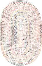 Nuloom Tammara Ivory/Multicolor, 3' x 5' Oval, Hand Braided, Bohemian, Cotton, Soft and Cozy, High Traffic, Stain Resistant, Easy Clean, Durable Runner for Bedroom, Living Room, Dining, Den